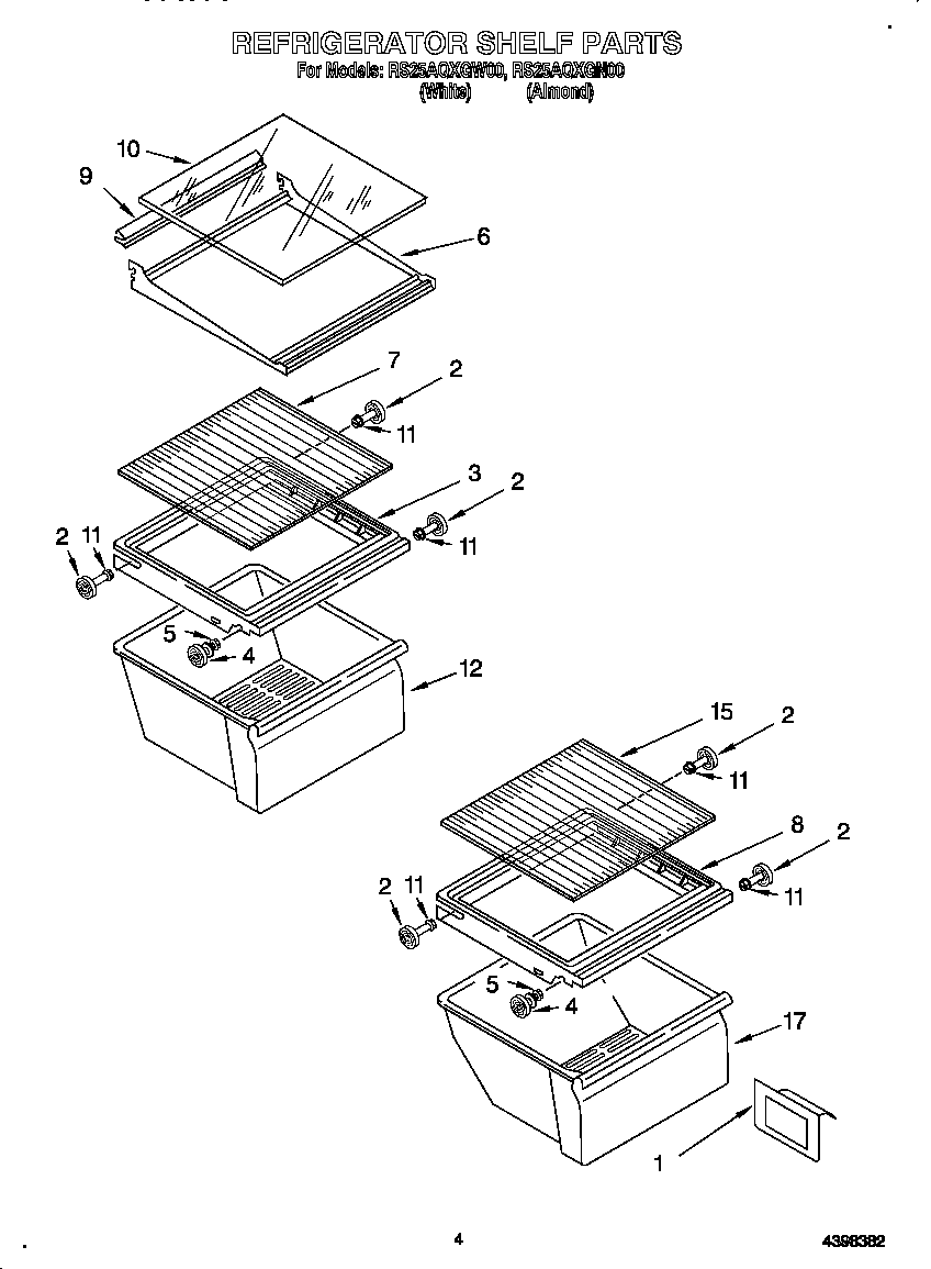 Roper RS25AQXGW00 refrigerator shelf diagram