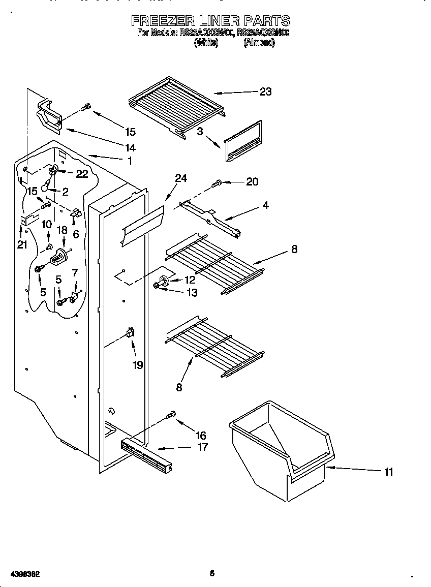 Roper RS25AQXGW00 freezer liner diagram