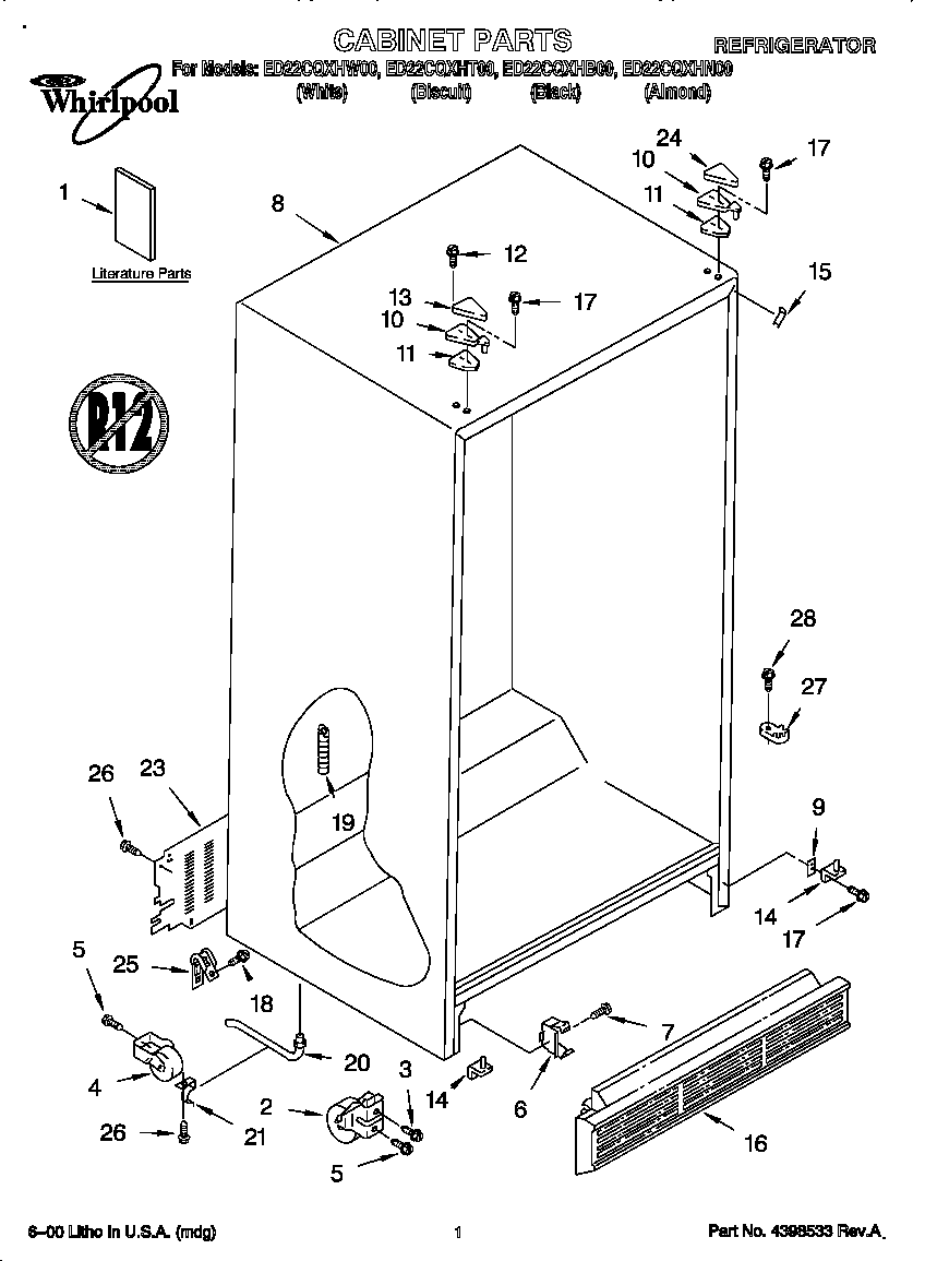 Whirlpool ED22CQXHB00 cabinet diagram