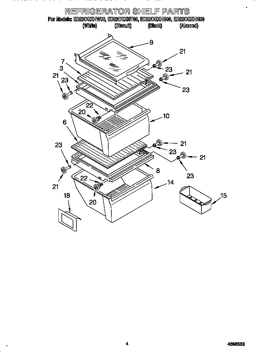 Whirlpool ED22CQXHB00 refrigerator shelf diagram