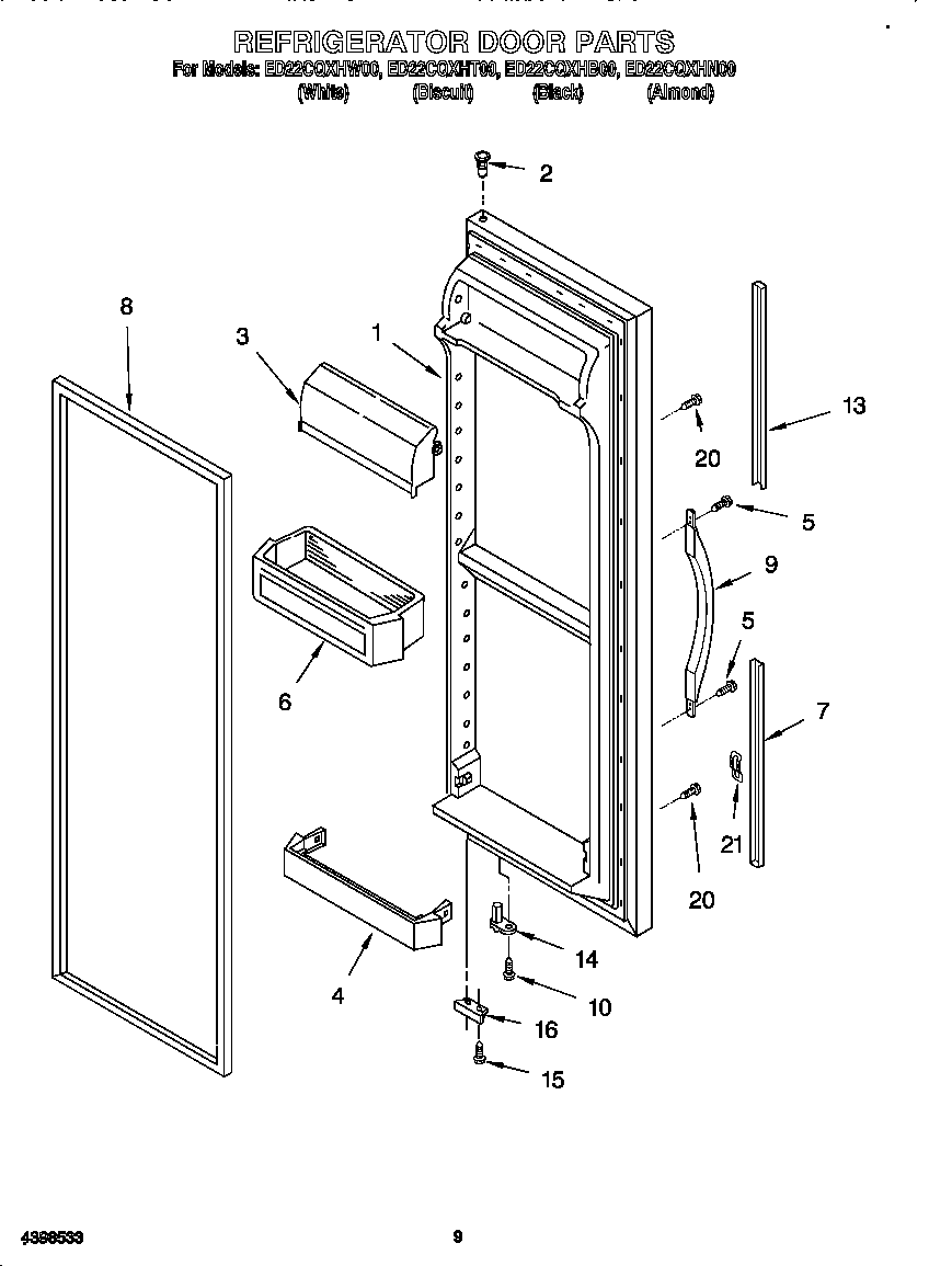 Whirlpool ED22CQXHB00 refrigerator door diagram