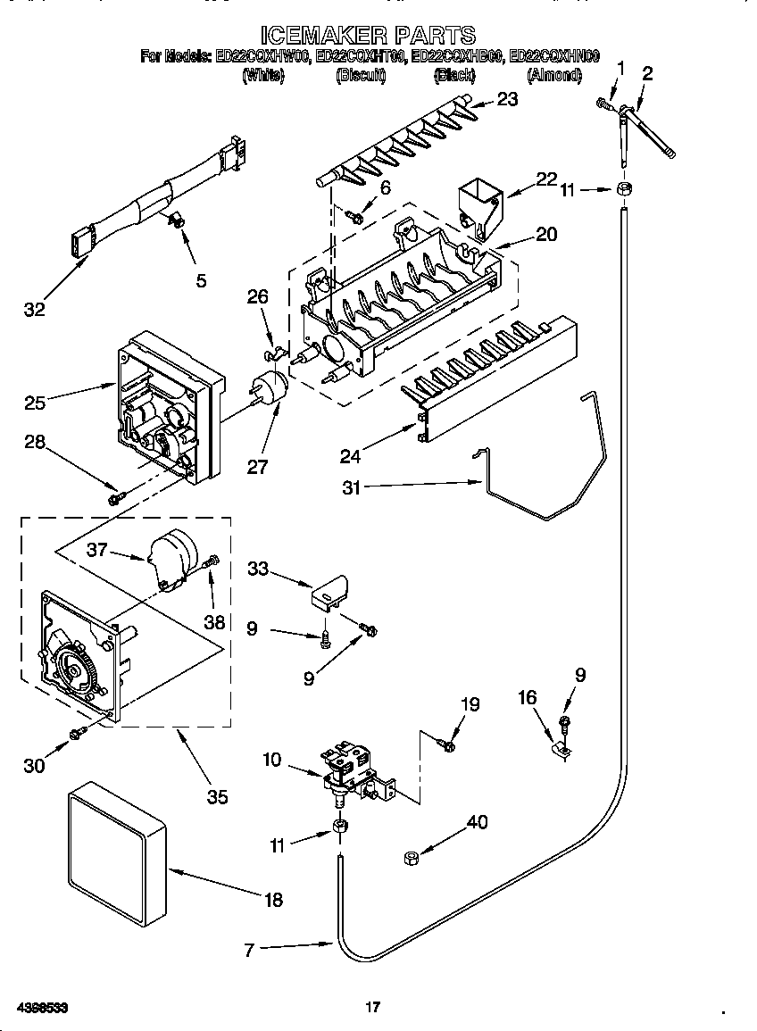 Whirlpool ED22CQXHB00 ice maker diagram