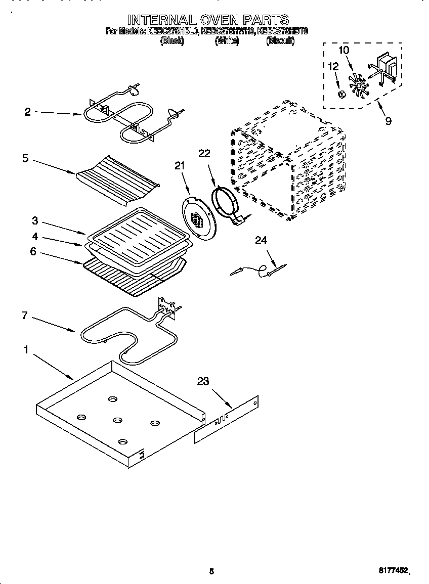 KitchenAid KEBC278HBT0 internal oven diagram