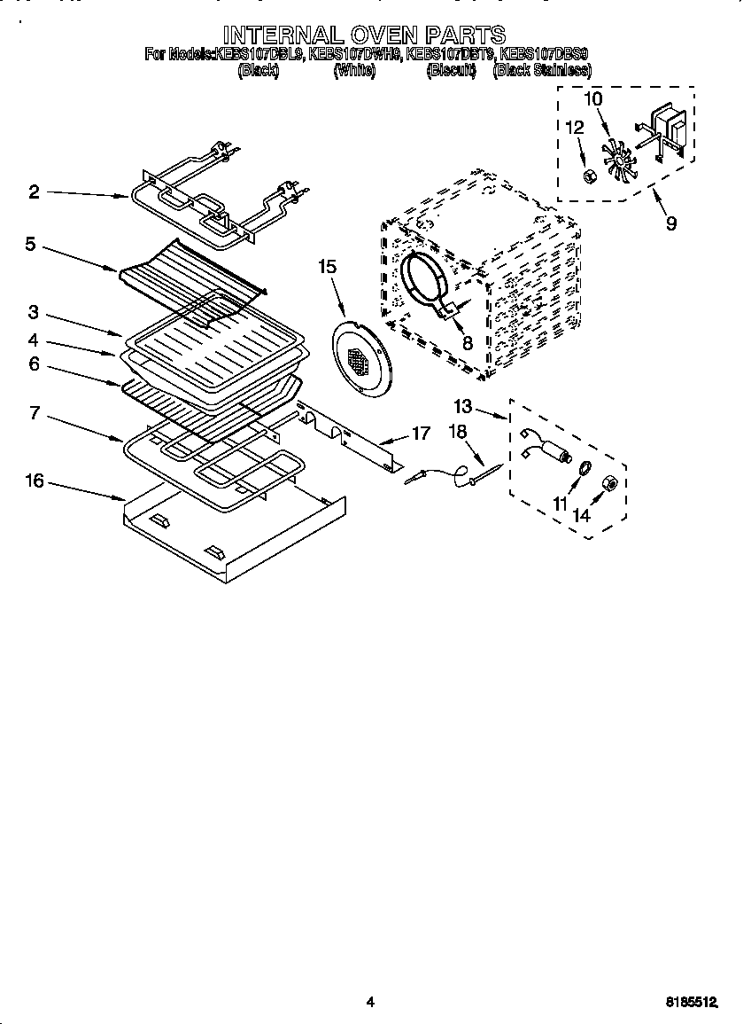 KitchenAid KEBS107DWH9 internal oven diagram