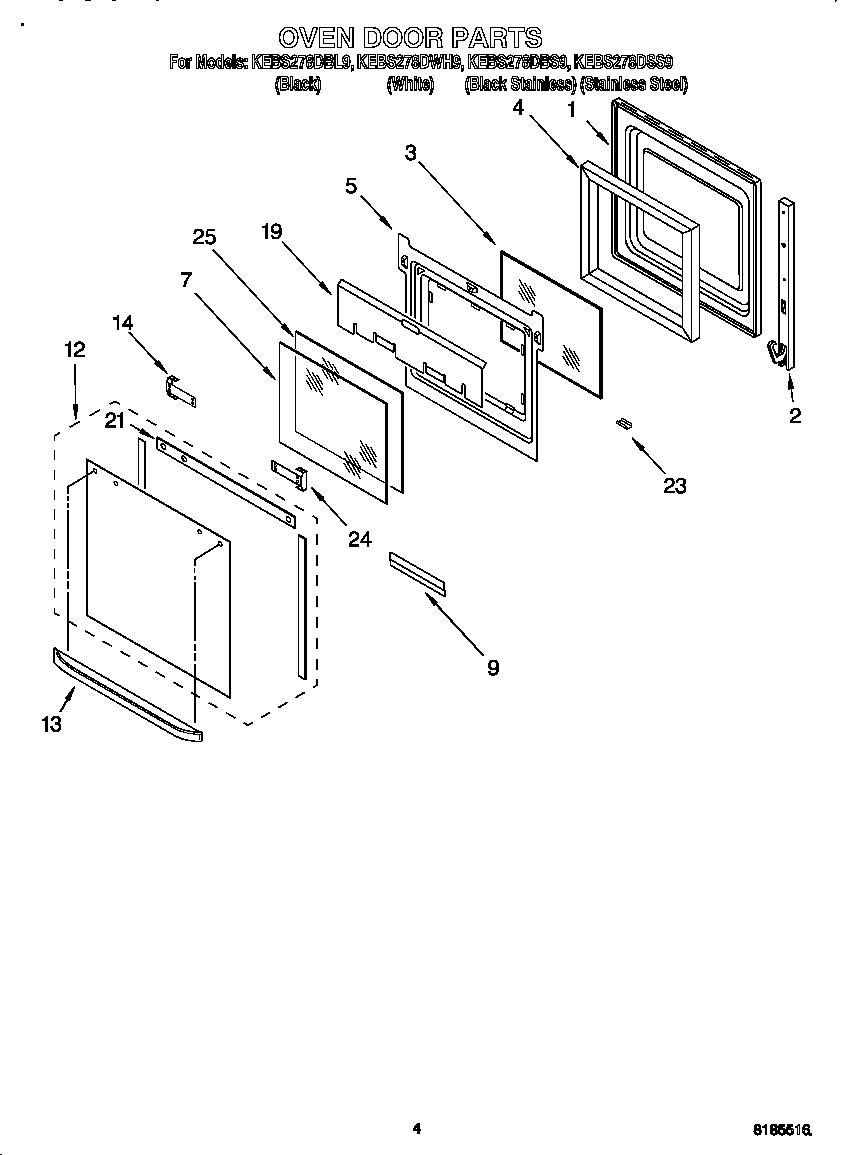 KitchenAid KEBS278DBL9 oven door diagram