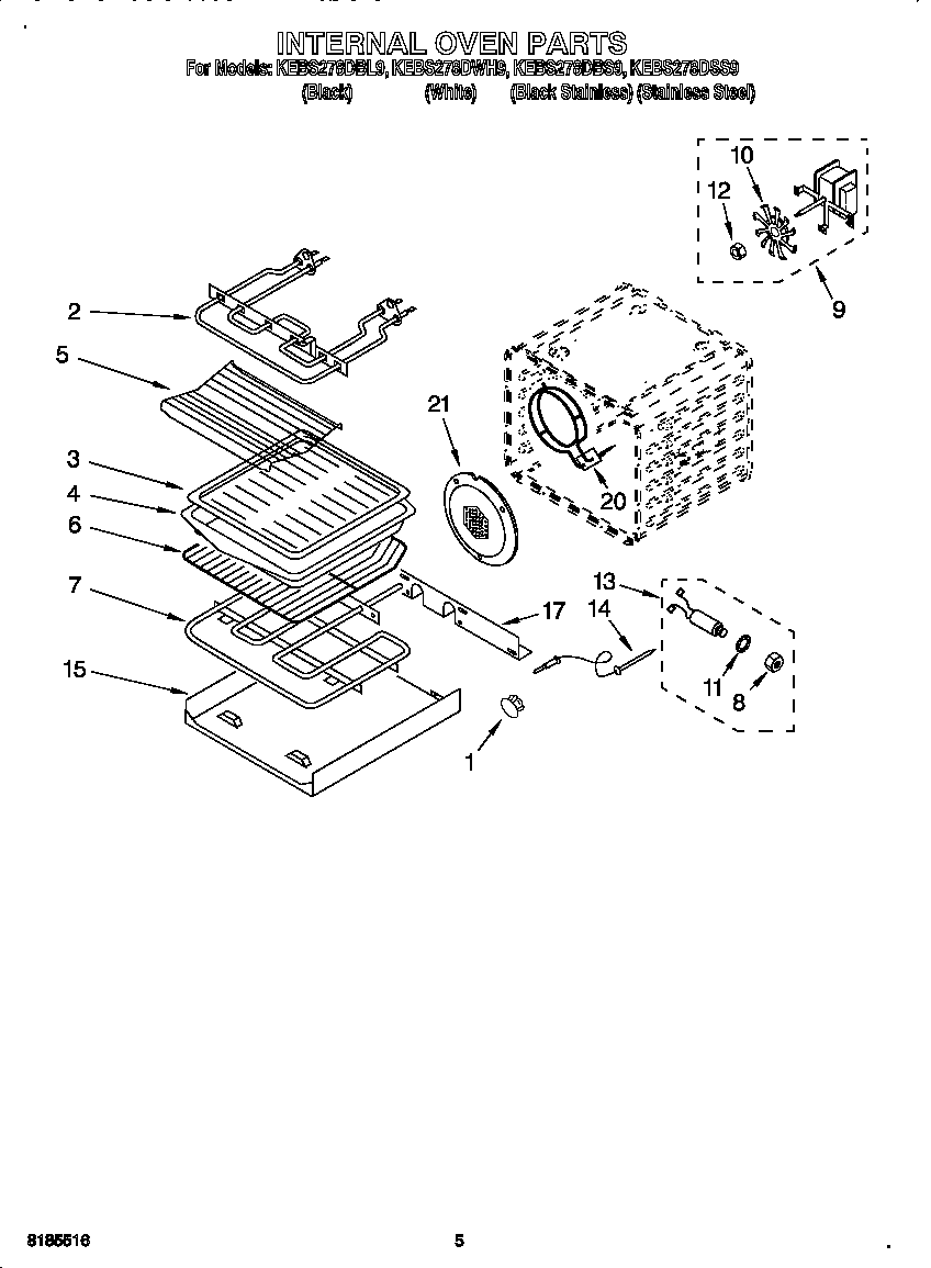 KitchenAid KEBS278DBL9 internal oven diagram