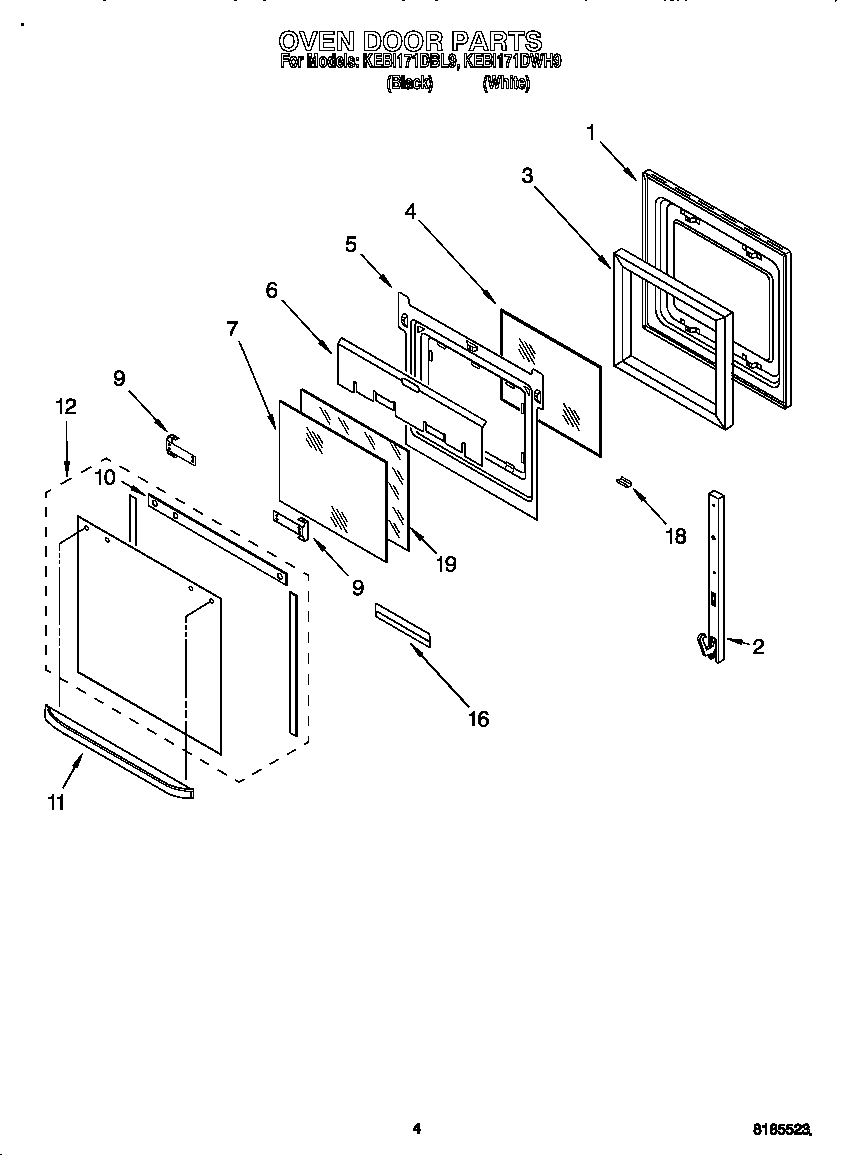 KitchenAid KEBI171DBL9 oven door diagram