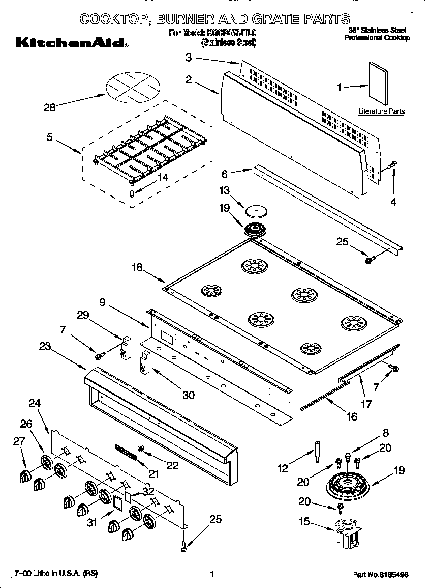 KitchenAid KGCP467JTL0 cooktop diagram