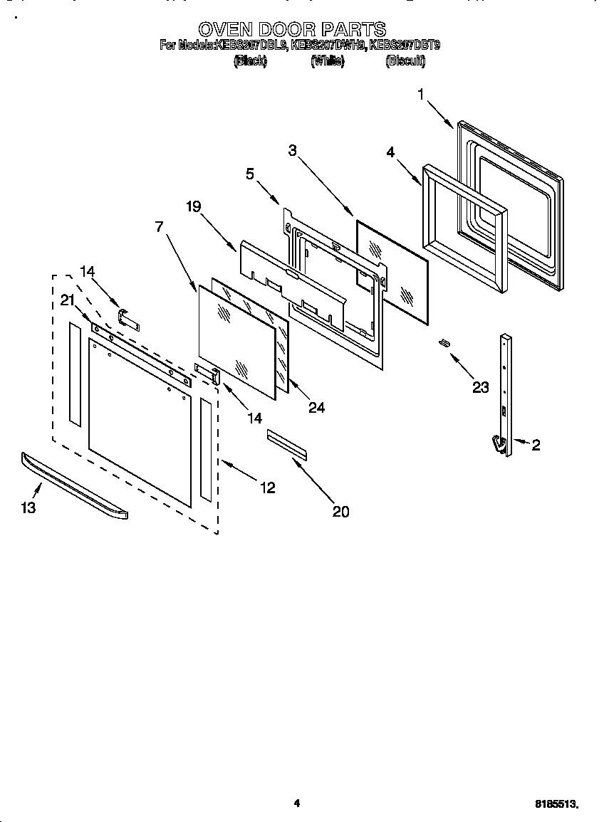 KitchenAid KEBS207DBT9 oven door diagram