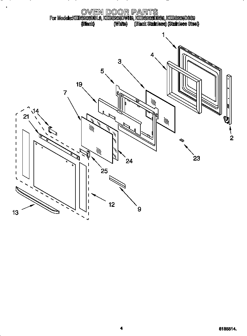 KitchenAid KEBS208DWH9 oven door diagram