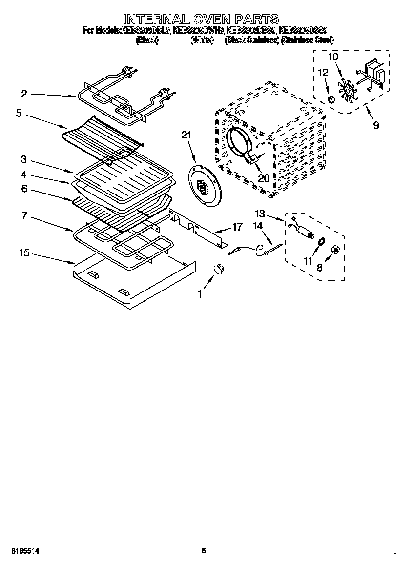 KitchenAid KEBS208DWH9 internal oven diagram