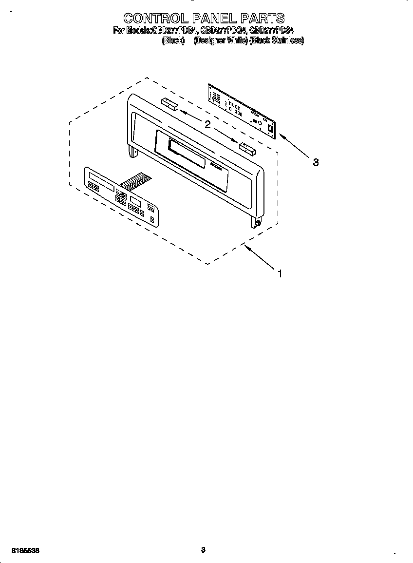 Whirlpool GBD277PDQ4 control panel diagram