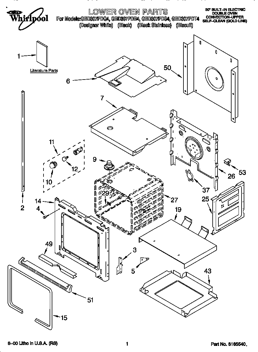 Whirlpool GBD307PDQ4 lower oven diagram
