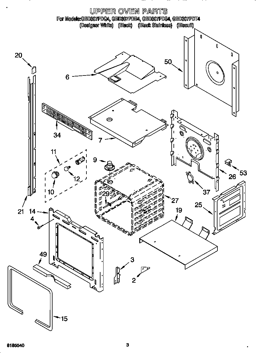 Whirlpool GBD307PDQ4 upper oven diagram