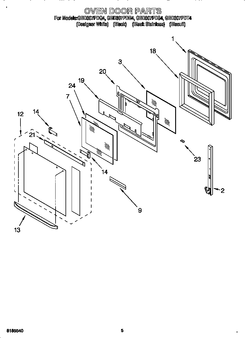 Whirlpool GBD307PDQ4 lower oven door diagram
