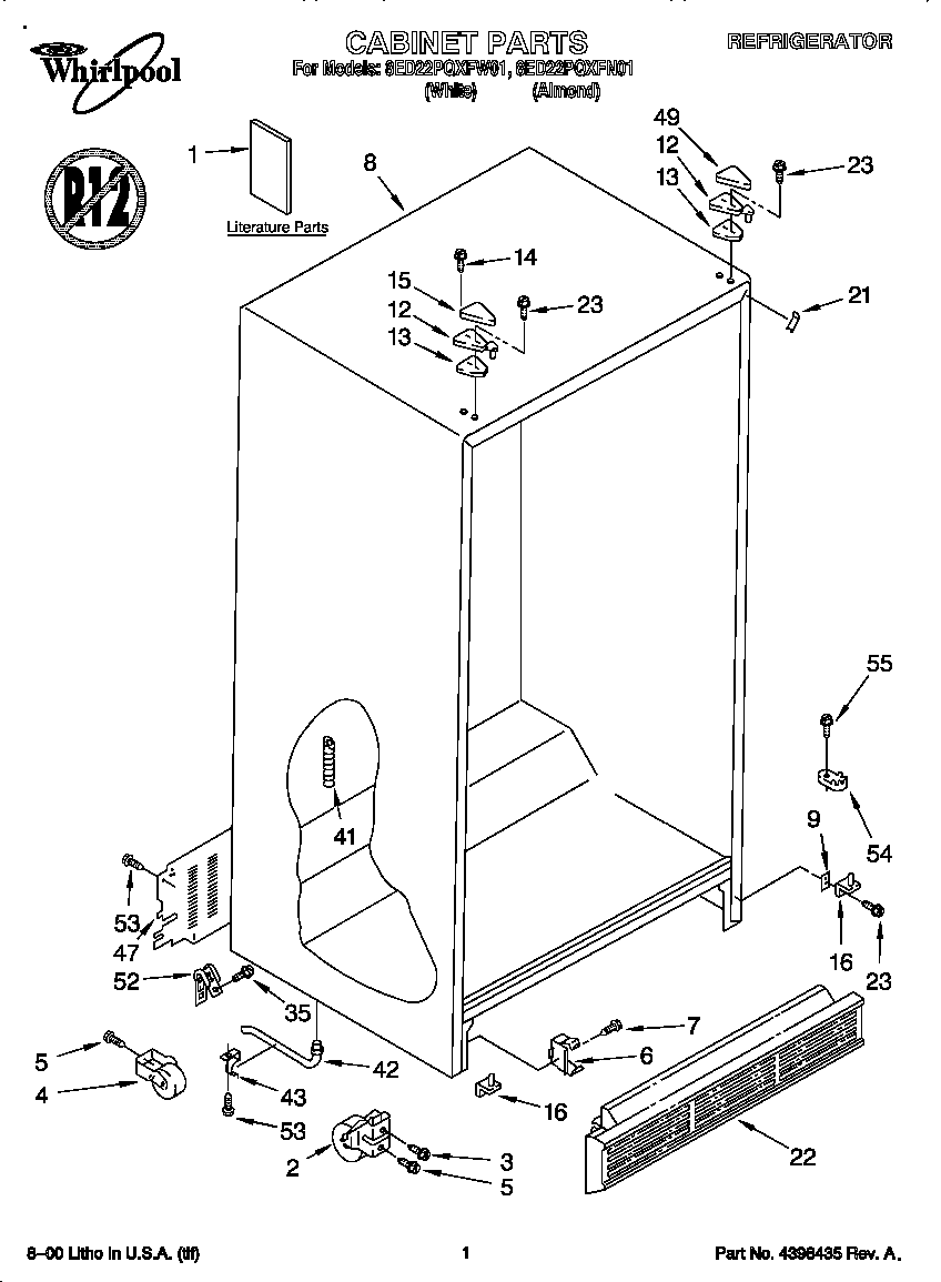 Whirlpool 8ED22PQXFW01 cabinet diagram