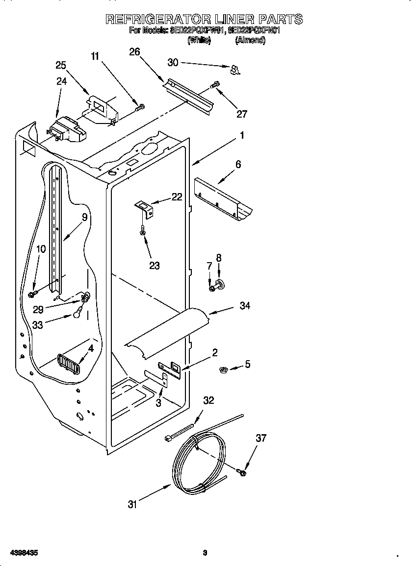 Whirlpool 8ED22PQXFW01 refrigerator liner diagram