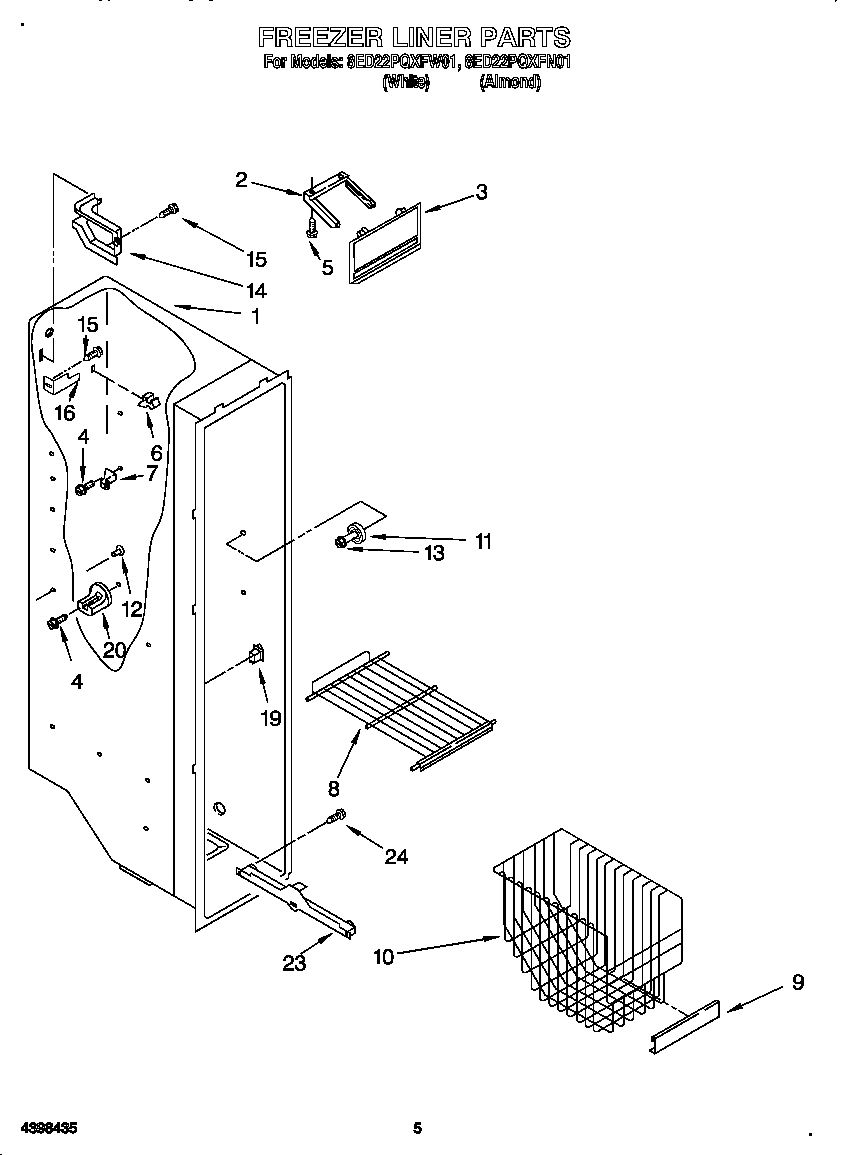 Whirlpool 8ED22PQXFW01 freezer liner diagram