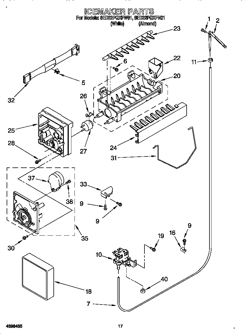 Whirlpool 8ED22PQXFW01 ice maker diagram
