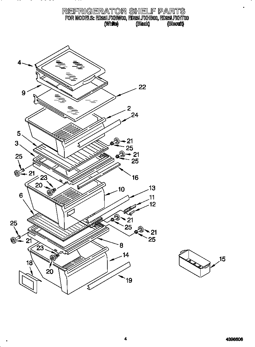 Whirlpool ED25LFXHW00 refrigerator shelf diagram