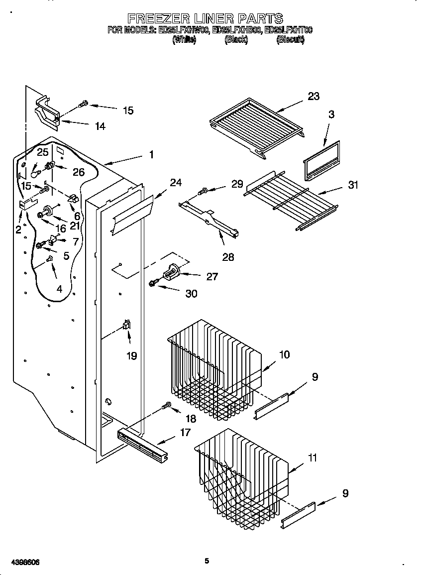 Whirlpool ED25LFXHW00 freezer liner diagram