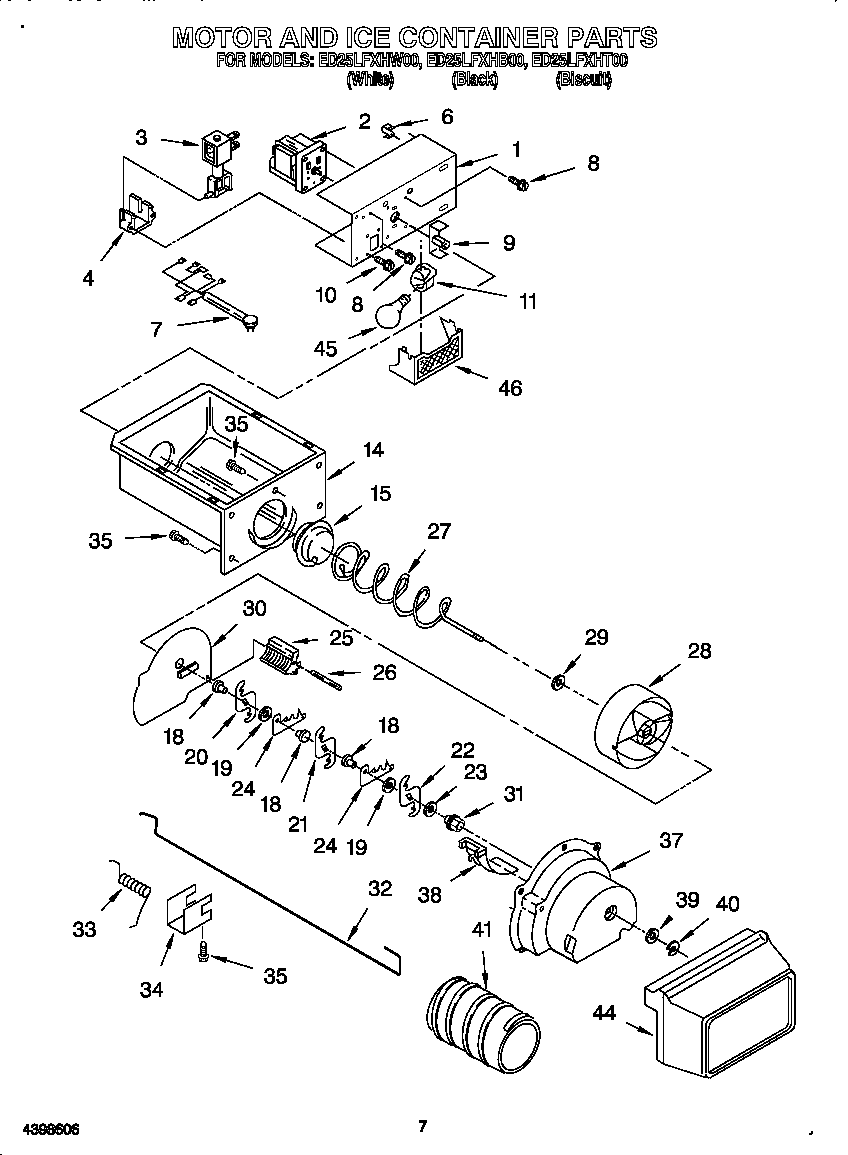 Whirlpool ED25LFXHW00 motor and ice container diagram