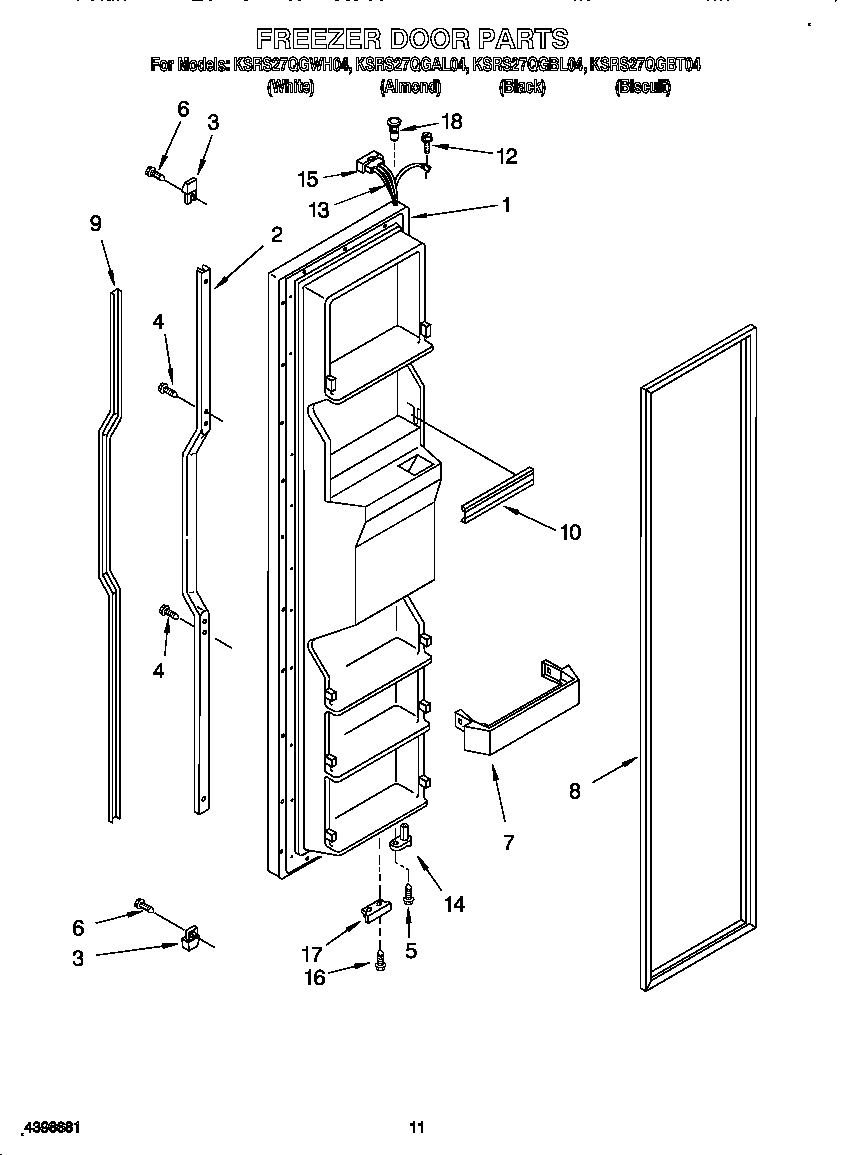 KitchenAid KSRS27QGBL04 freezer door diagram