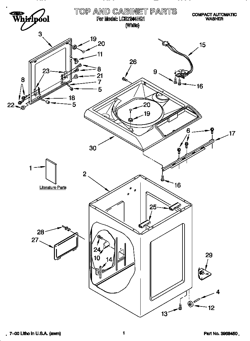 Whirlpool LCR7244HQ1 top and cabinet diagram