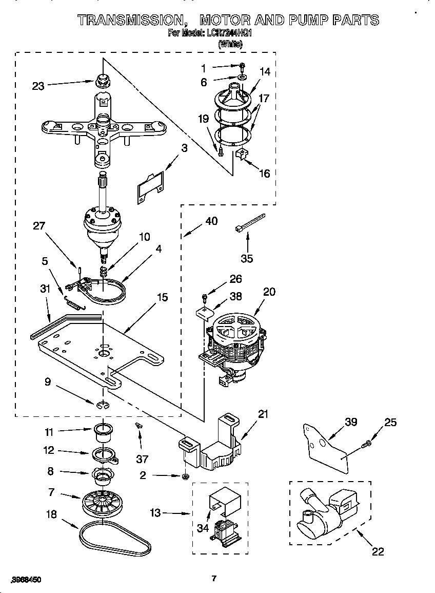 Whirlpool LCR7244HQ1 transmission, motor and pump diagram