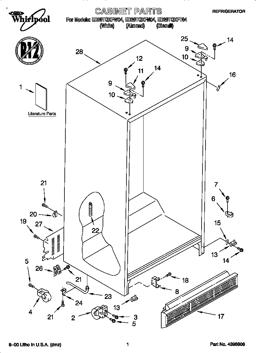 Whirlpool ED20TQXFT04 cabinet diagram