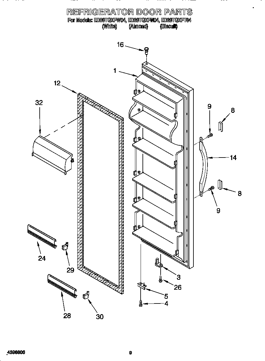 Whirlpool ED20TQXFT04 refrigerator door diagram