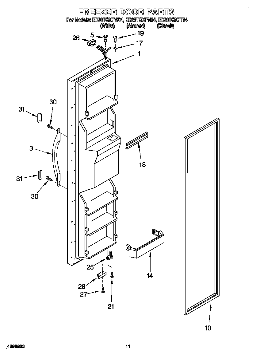 Whirlpool ED20TQXFT04 freezer door diagram