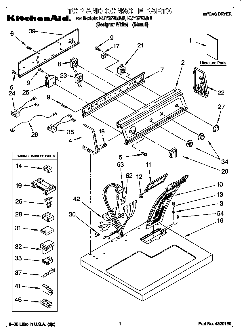 KitchenAid KGYS700JT0 top and console diagram