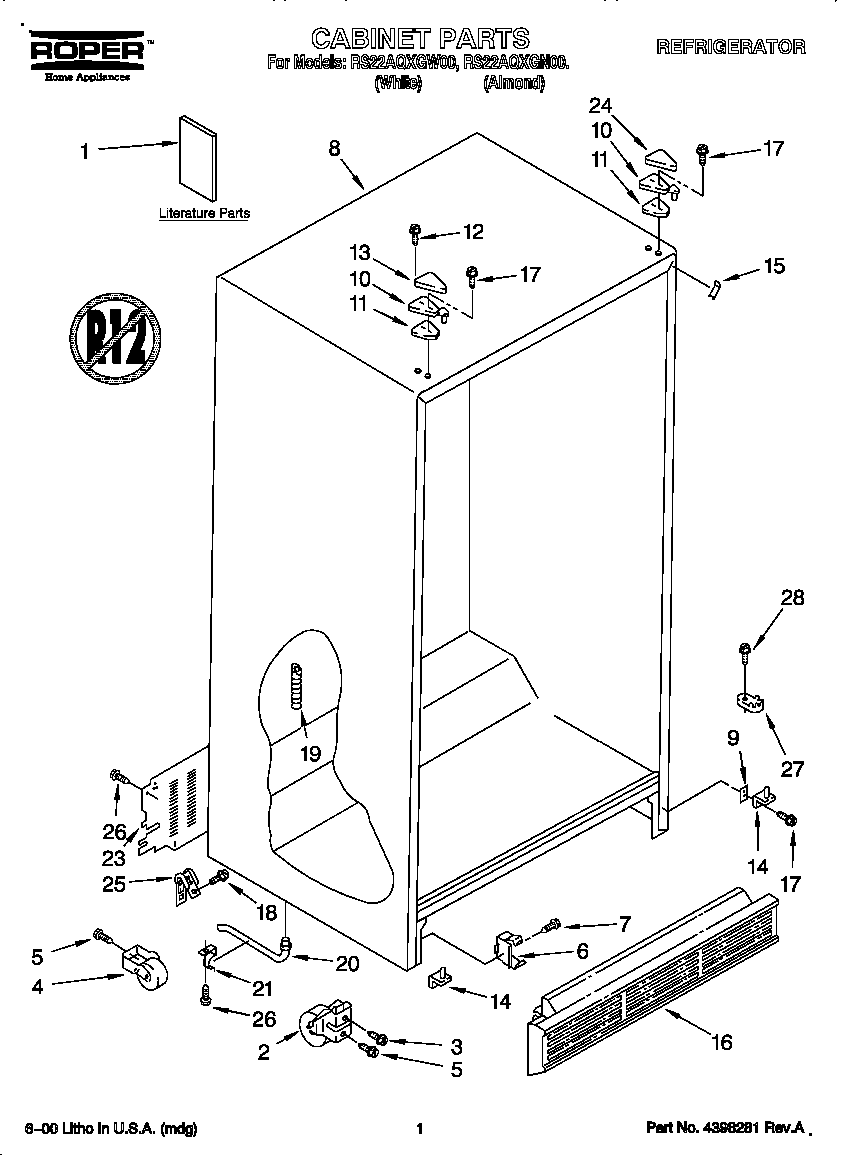 Roper RS22AQXGW00 cabinet diagram