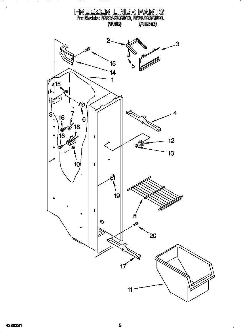 Roper RS22AQXGW00 freezer liner diagram