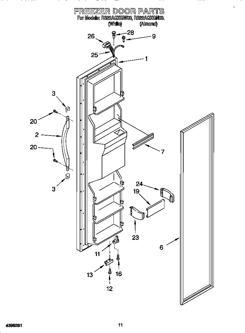 Roper RS22AQXGW00 freezer door diagram
