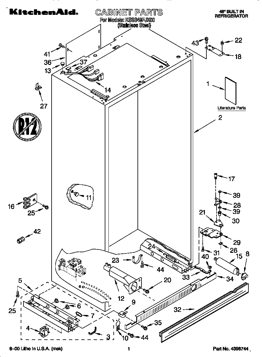 KitchenAid KSSS48FJX00 cabinet diagram