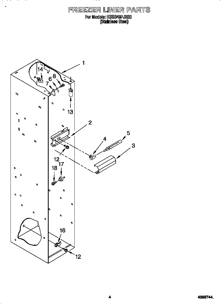 KitchenAid KSSS48FJX00 freezer liner diagram