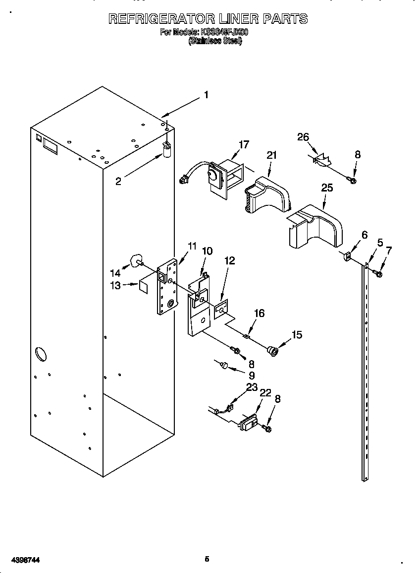 KitchenAid KSSS48FJX00 refrigerator liner diagram