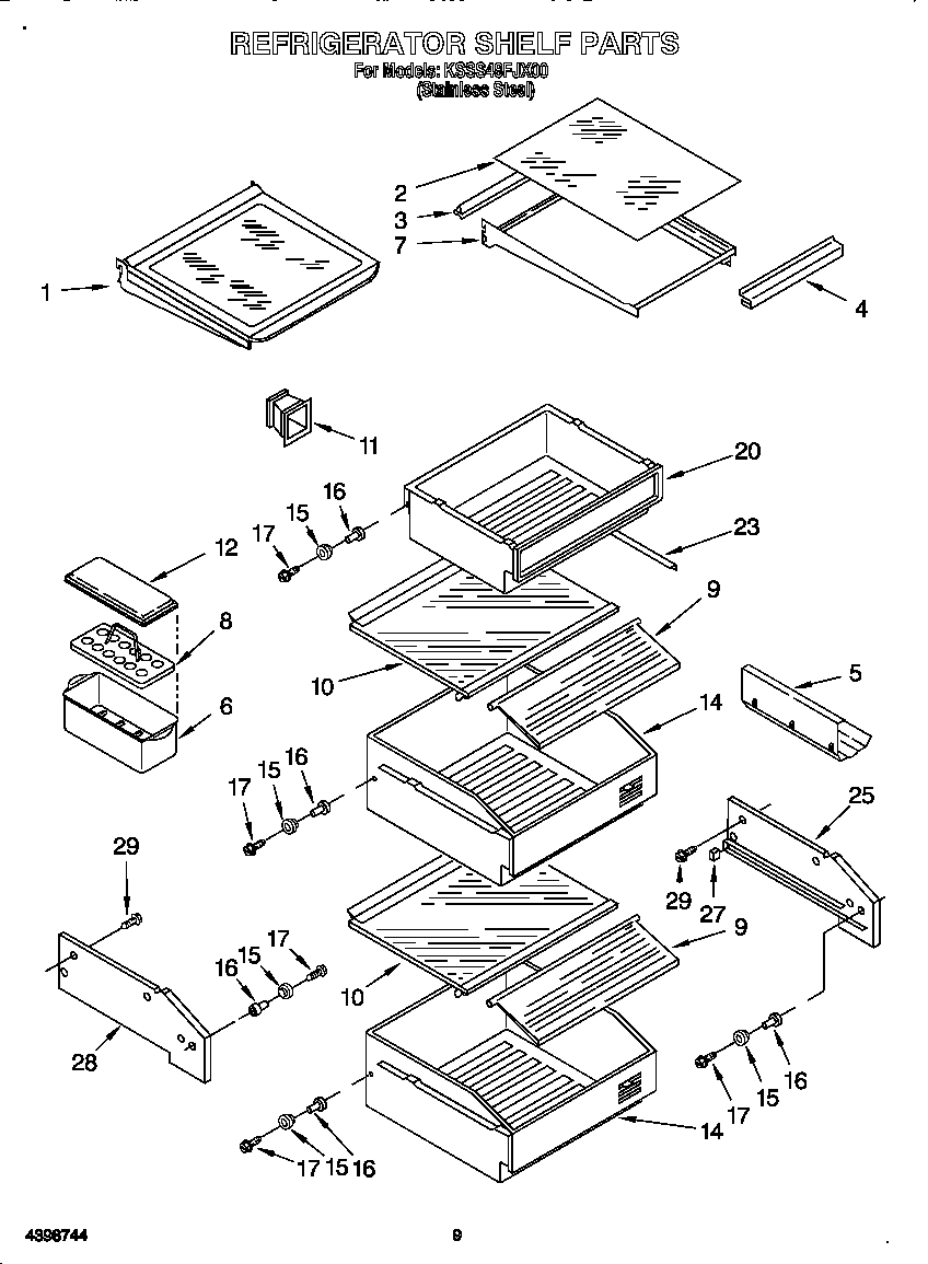 KitchenAid KSSS48FJX00 refrigerator shelf diagram