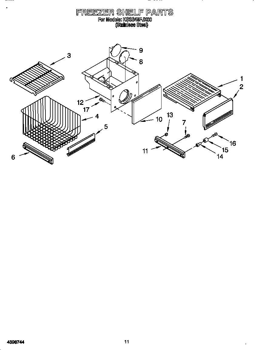 KitchenAid KSSS48FJX00 freezer shelf diagram