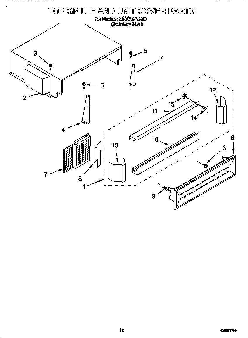 KitchenAid KSSS48FJX00 top grille and unit cover diagram
