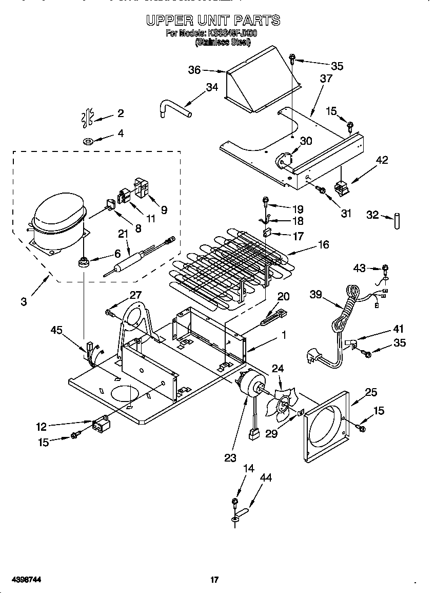 KitchenAid KSSS48FJX00 upper unit diagram
