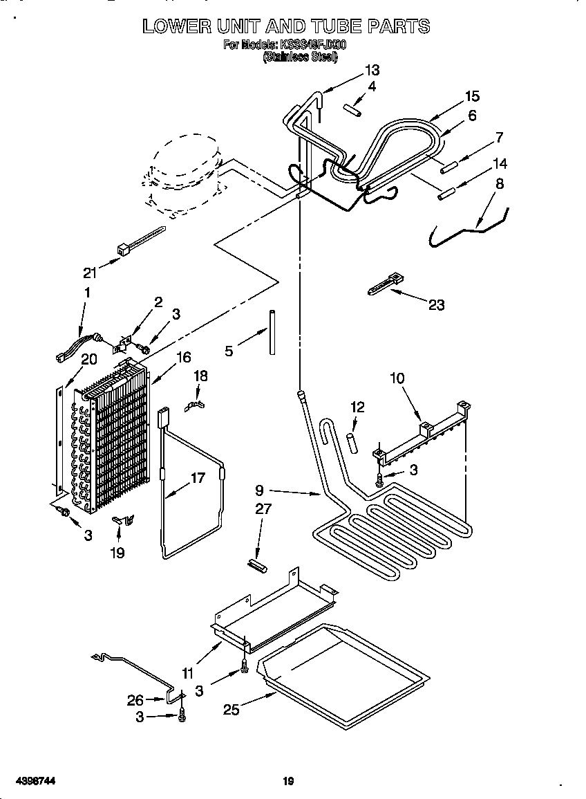 KitchenAid KSSS48FJX00 lower unit and tube diagram