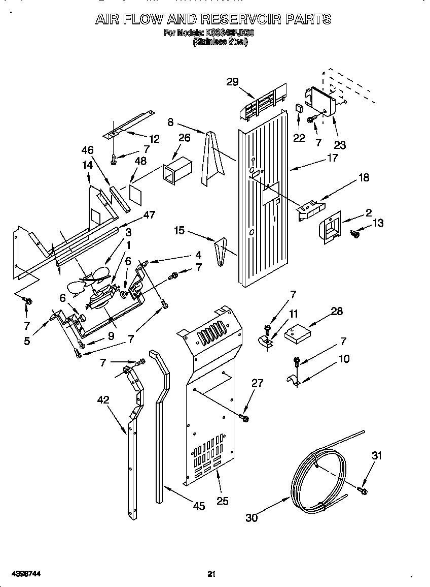 KitchenAid KSSS48FJX00 air flow and reservoir diagram