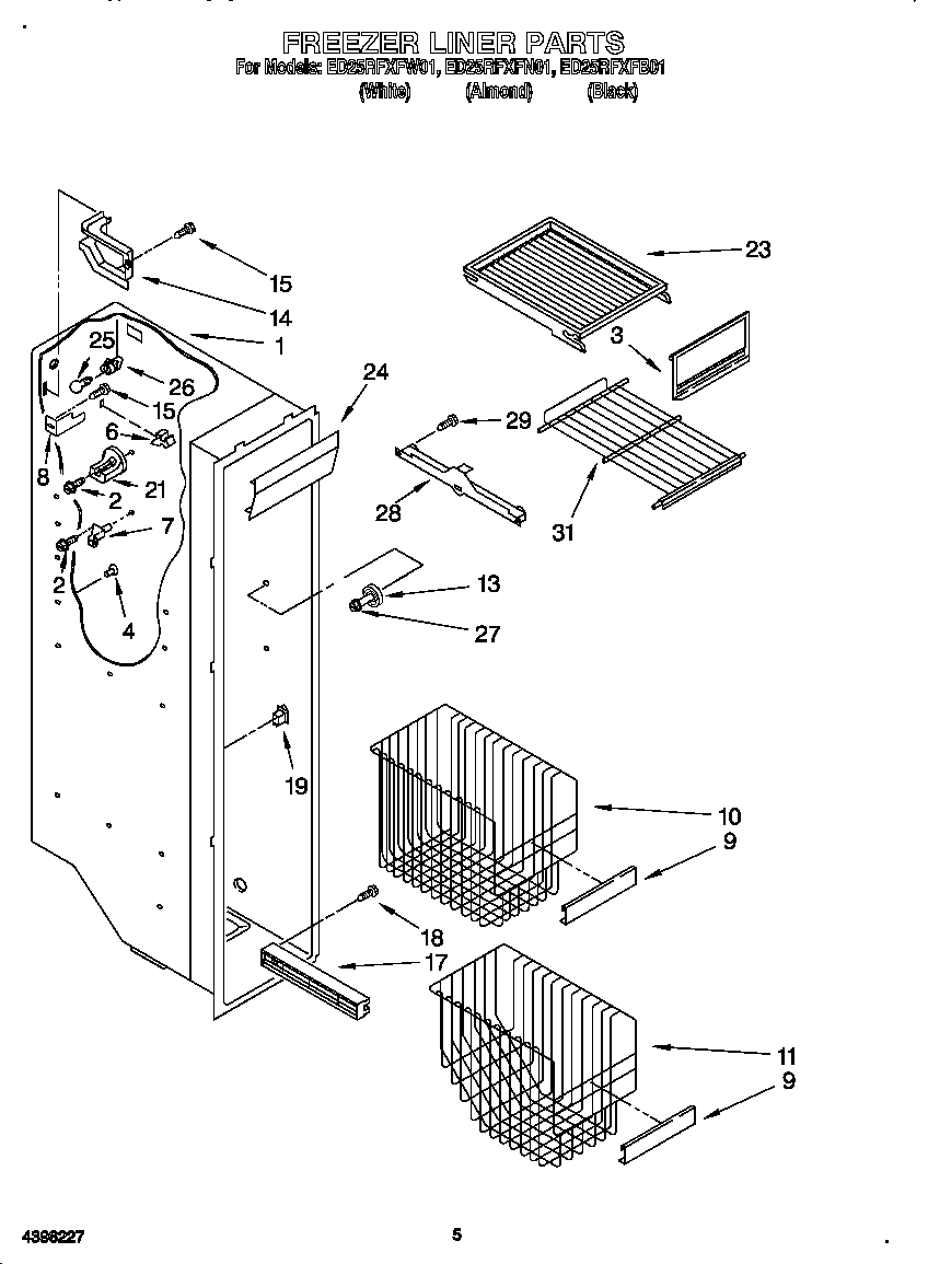 Whirlpool ED25RFXFN01 freezer liner diagram