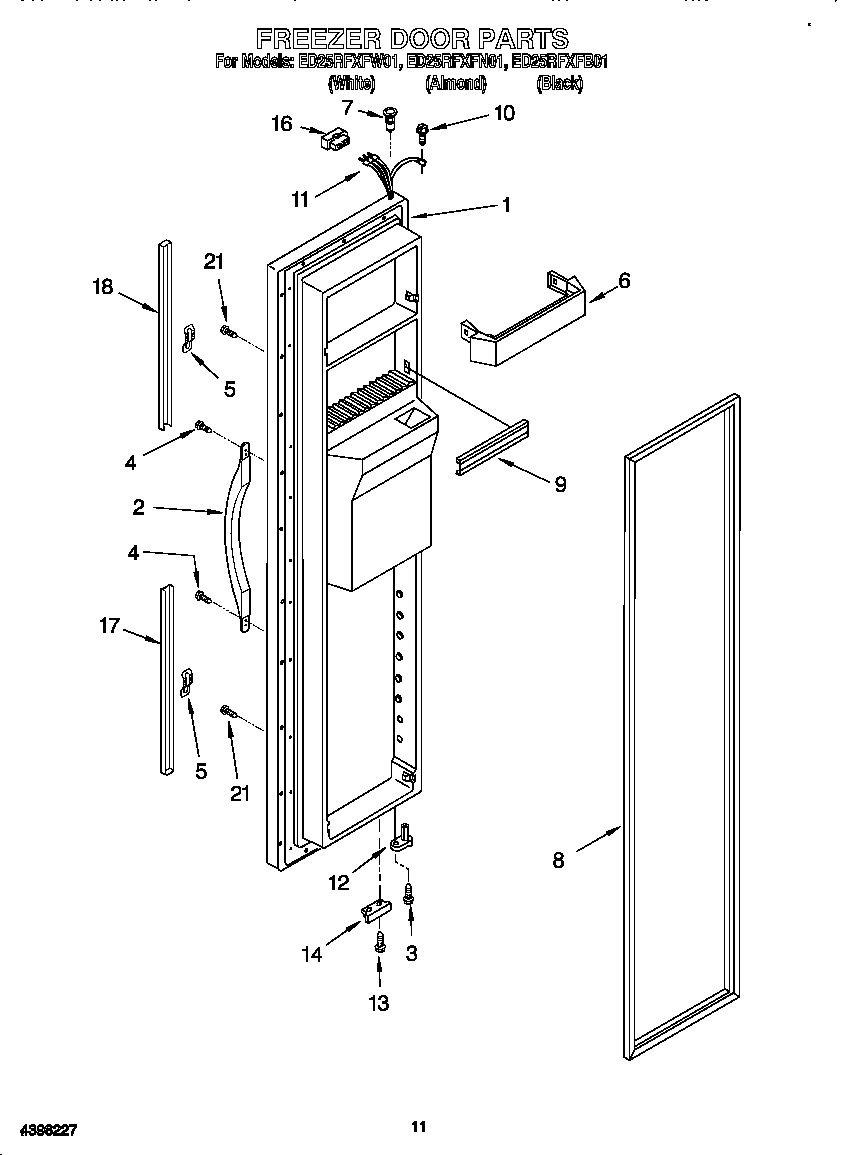 Whirlpool ED25RFXFN01 freezer door diagram