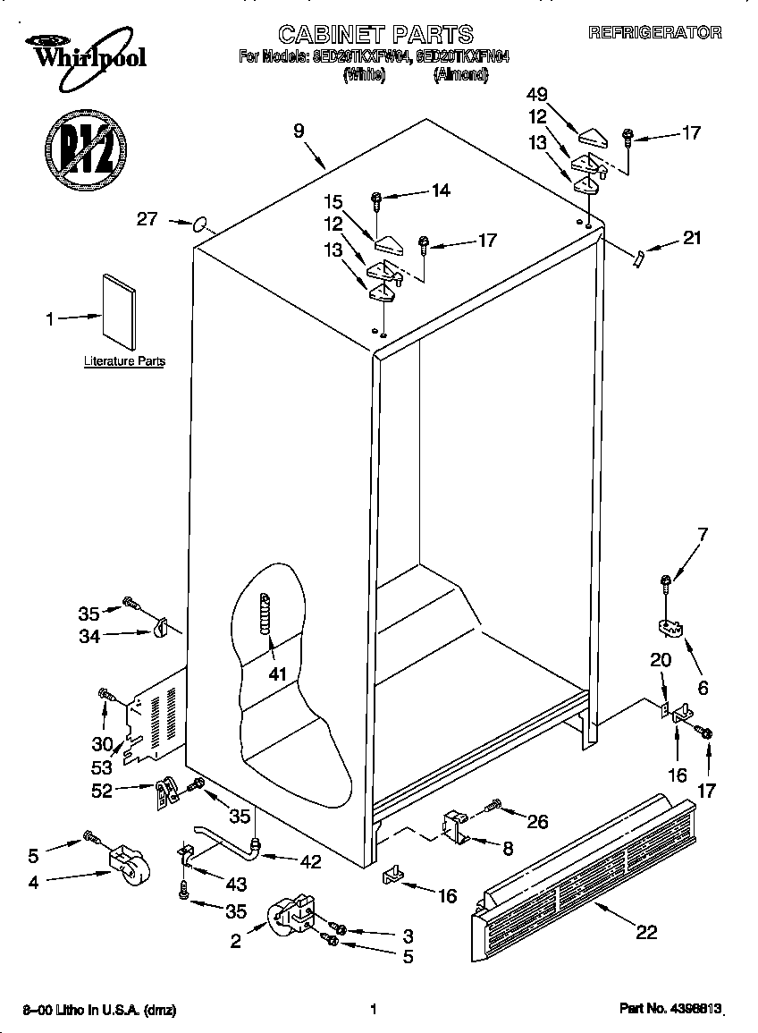 Whirlpool 8ED20TKXFW04 cabinet diagram