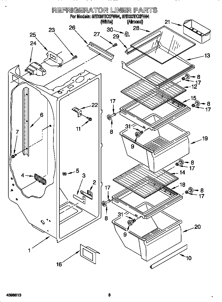 Whirlpool 8ED20TKXFW04 refrigerator liner diagram