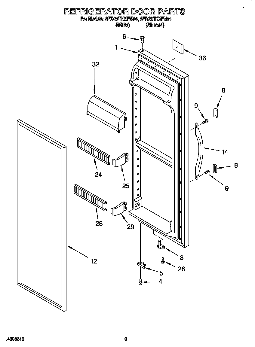 Whirlpool 8ED20TKXFW04 refrigerator door diagram